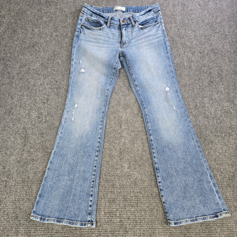 BKE Stella Jeans Womens 31x32 Blue Slim Low Rise Bootcut Distressed Stretch
